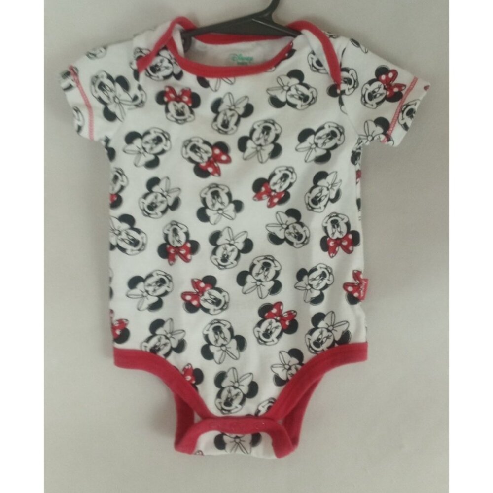 Disney Baby Minnie Mouse White, Black & Red Short Sleeve One-Piece Bodysuit